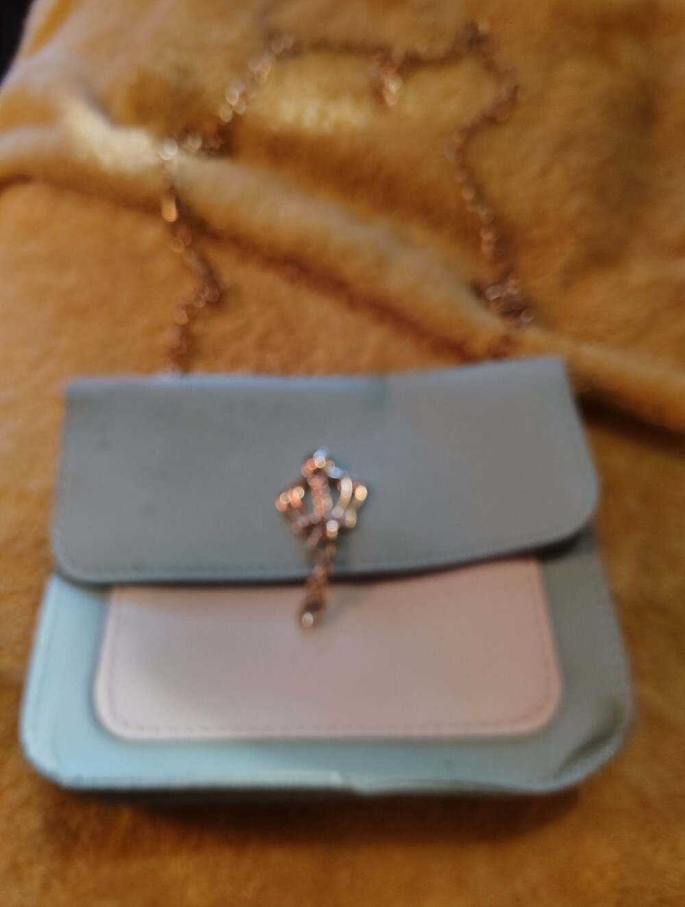 Light Blue and White Chain Strap Crossbody Bag